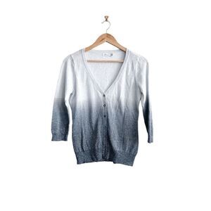 Reitmans Womens Cardigan Sweater Button Front Ombre Black Gray Silver Small